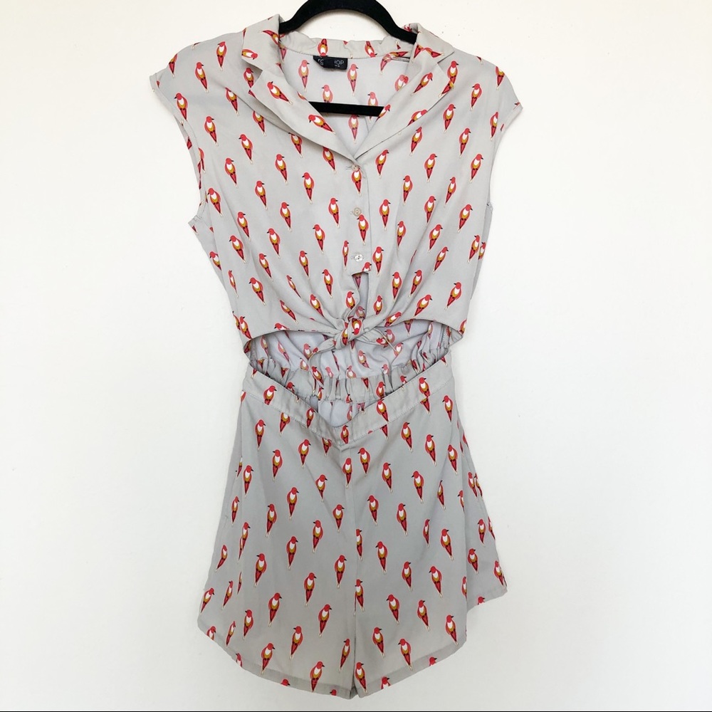 TOPSHOP Bird Print Romper Playsuit Cut Out